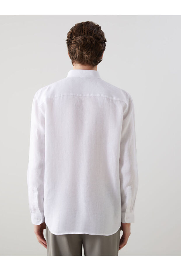 LCW Vision Slim Fit Uzun Kollu Keten Erkek Gömlek - 4