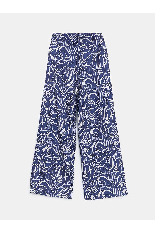 LCW Modest Lacivert Beli Lastikli Desenli Geniş Paça Kadın Pantolon - 6