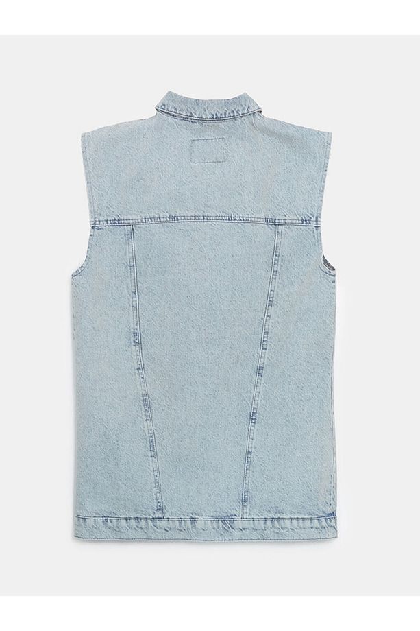 LCW Gömlek Yaka Kadın Jean Yelek Fast Moda - 6