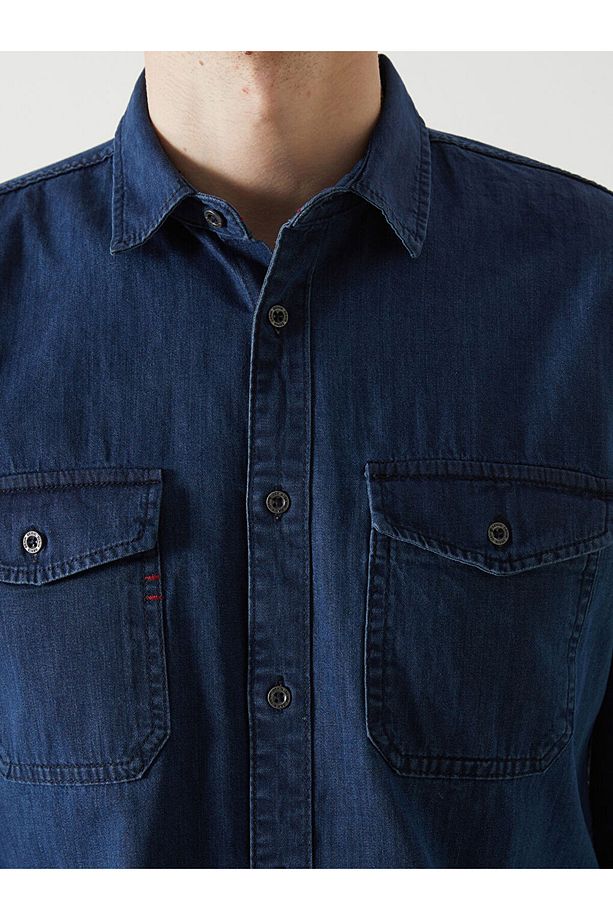 LCW Jeans Regular Fit Uzun Kollu Erkek Jean Gömlek - 3