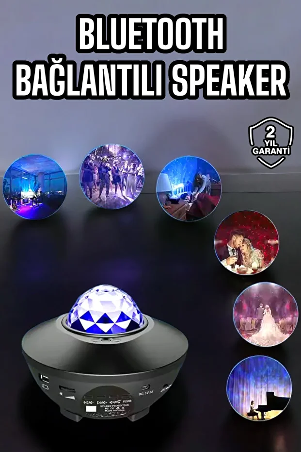 Çocuklara Özel Şarjlı Bluetooth Hoparlör Parti Led Lambası Yıldızlı Projeksiyon - 1