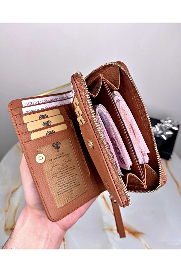 Genuine Leather Multi-Compartment Zippered Luxury Women's Wallet 2091