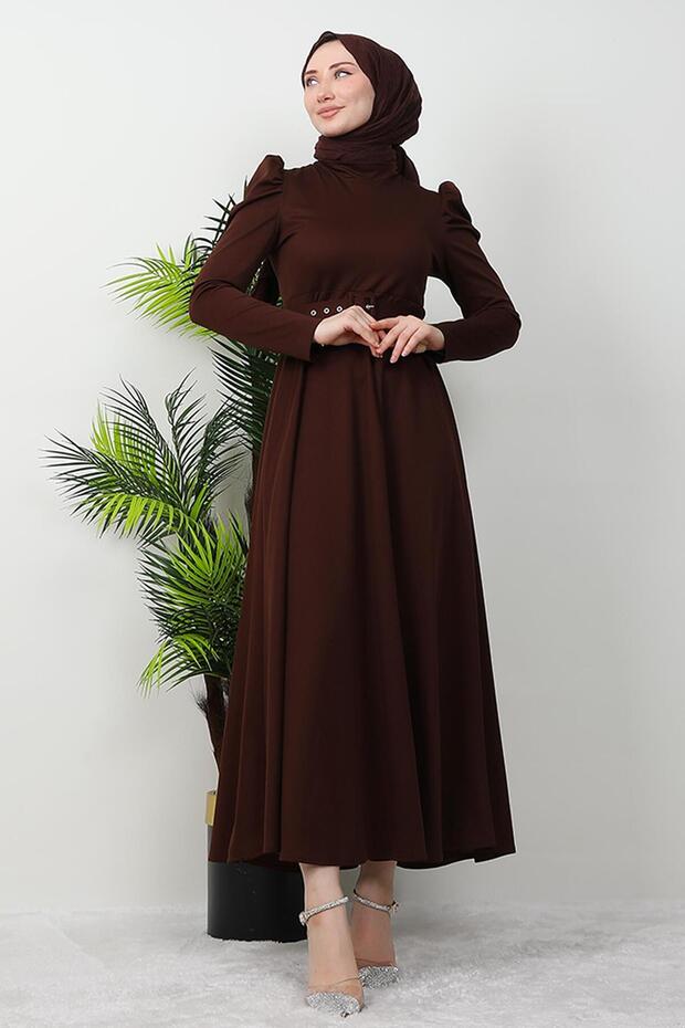Berna Balloon Sleeve Dress Bitter Brown