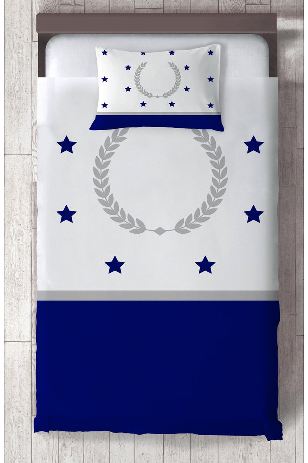 Baby and Children's Room Virgo and Star Patterned Blue Gray Framed Bedspread