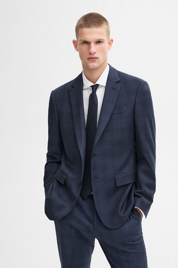 Kareli yün karışımlı klasik blazer - 2