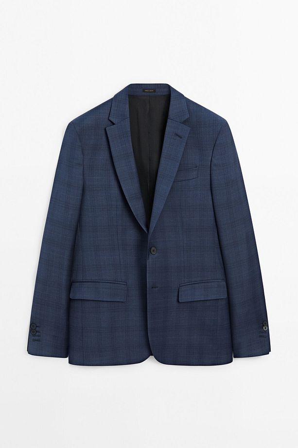 Kareli yün karışımlı klasik blazer - 5
