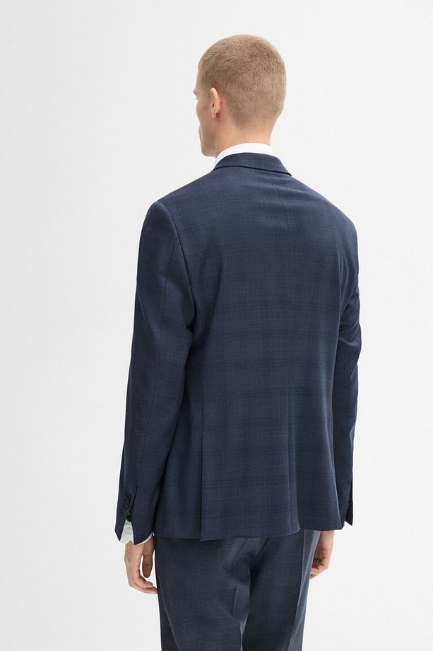 Kareli yün karışımlı klasik blazer - 4