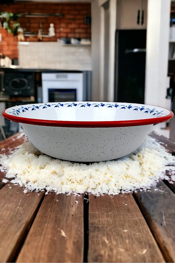 36 Cm 4,5 Litre Emaye Leğen Çırpma ve Karıştırma Kabı, Hamur Leğeni. Meyvelik. Çeyiz.  Büyük Kase - 5