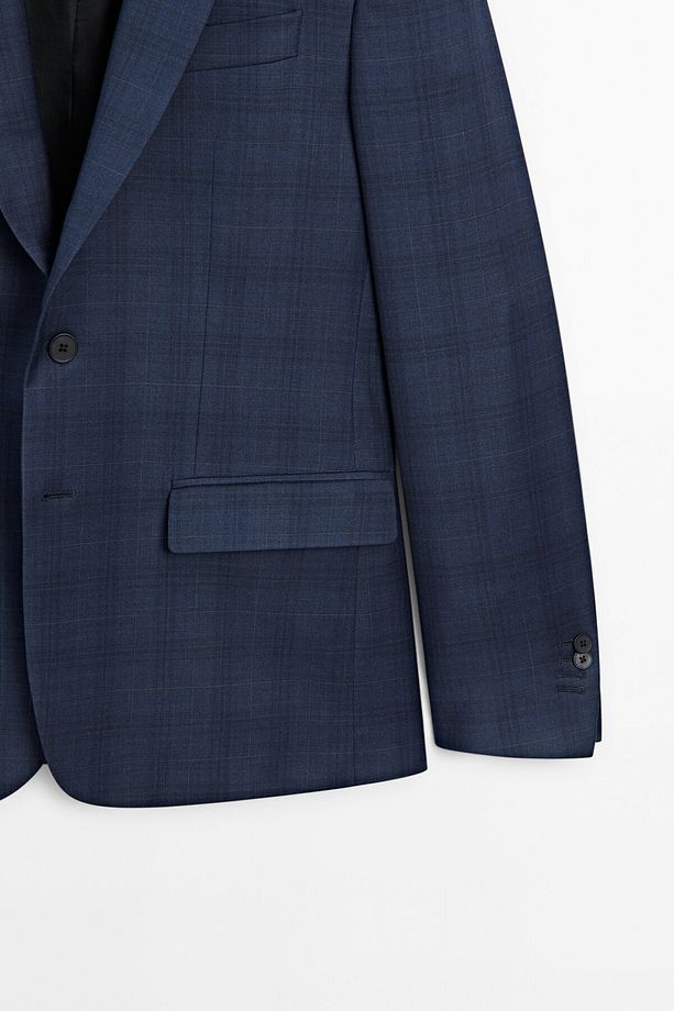 Kareli yün karışımlı klasik blazer - 8