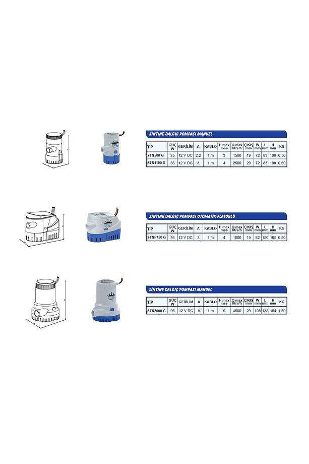 STN2000G Sintine Dalgıç Pompa 6 mss 4500 litre/h 12 Volt Manuel - 2