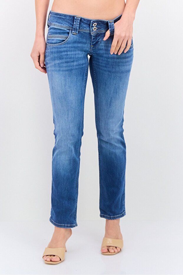 Women Regular Fit Low Rise Stretchable Straight Leg Jeans, Denim