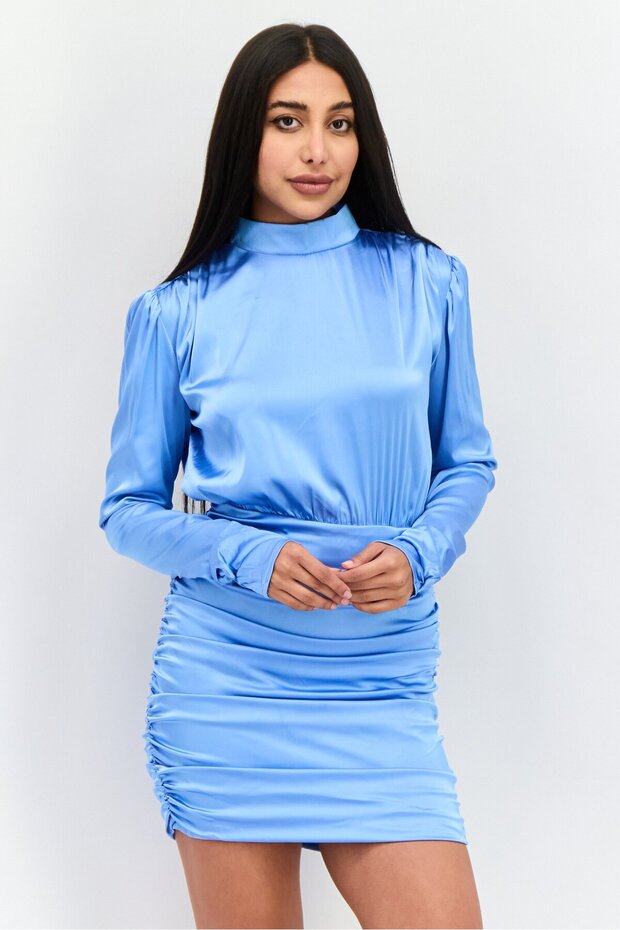 Women Ruched Mini Dress, Blue