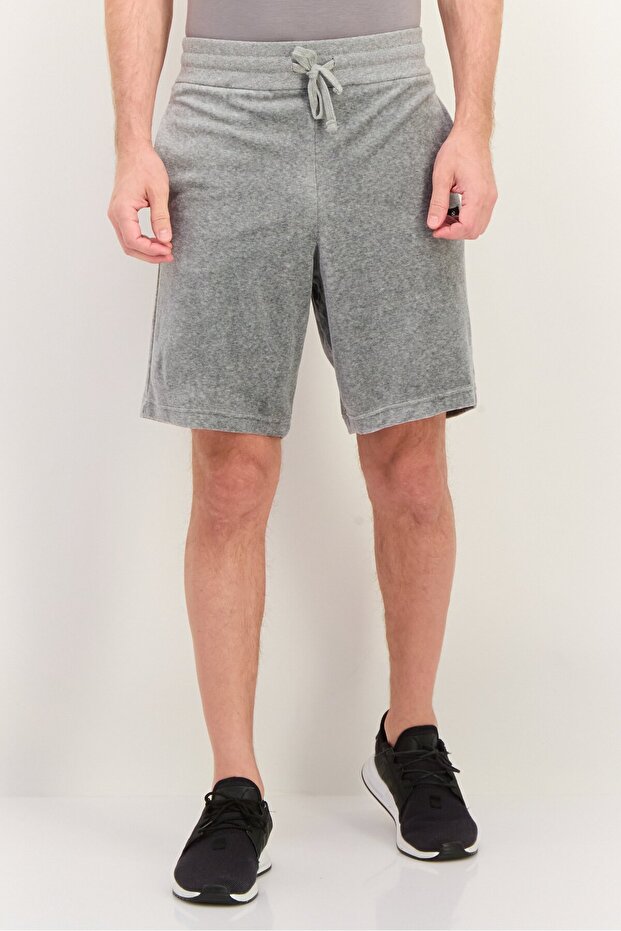 Men Solid Drawstring Bermuda Shorts, Grey - 1