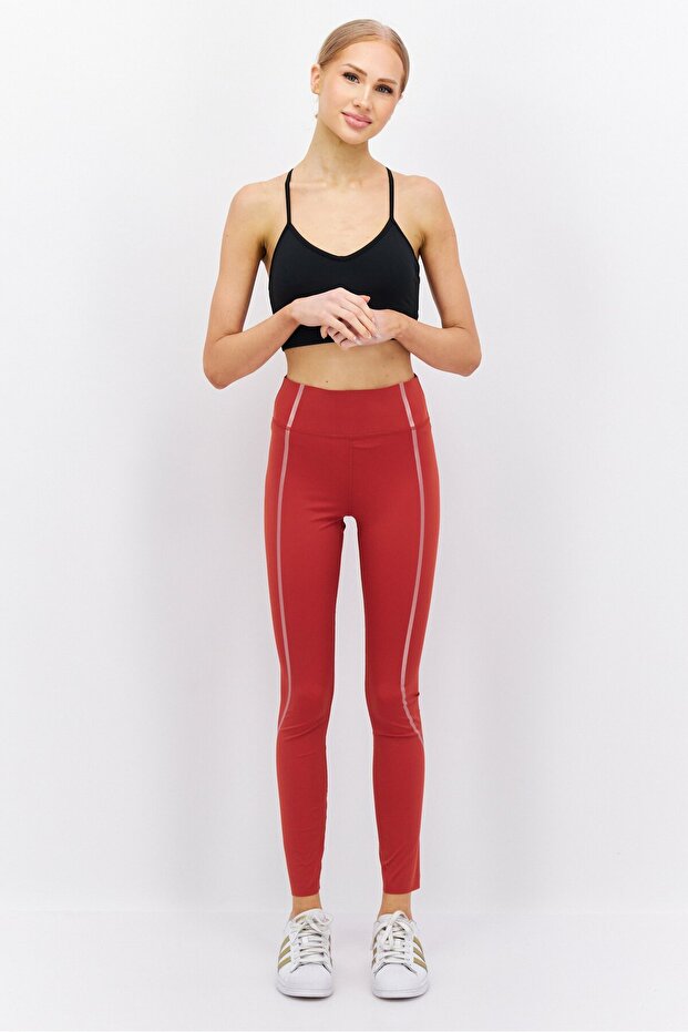 Women Solid Pull On Leggings, Rust - 4