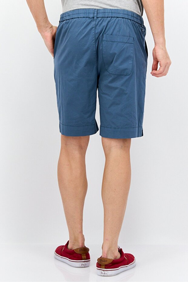 شورت برمودا رجالي سادة برباط، أزرق داكن - 3