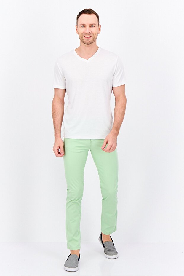 Men Regular Fit Solid Chino Pants, Mint Green - 4