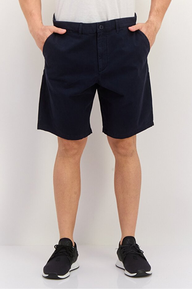 Men Solid Chino Shorts, Navy - 1