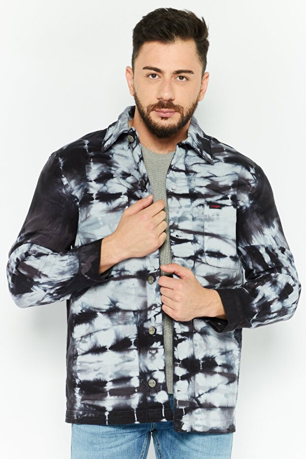 Men Tie Dye Long Sleeve Denim Jacket, Multicolor