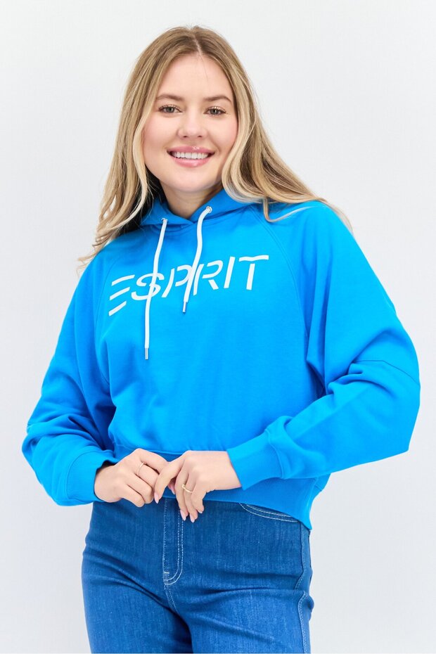 Women Graphic Print Long Sleeves Hoodies, Blue