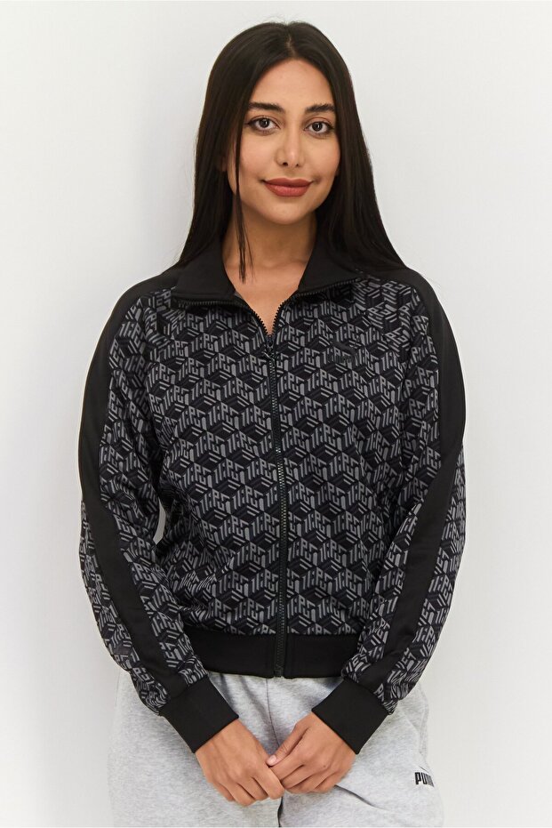 Women Relaxed Fit Long Sleeves Outdoor Track Jacket, Black