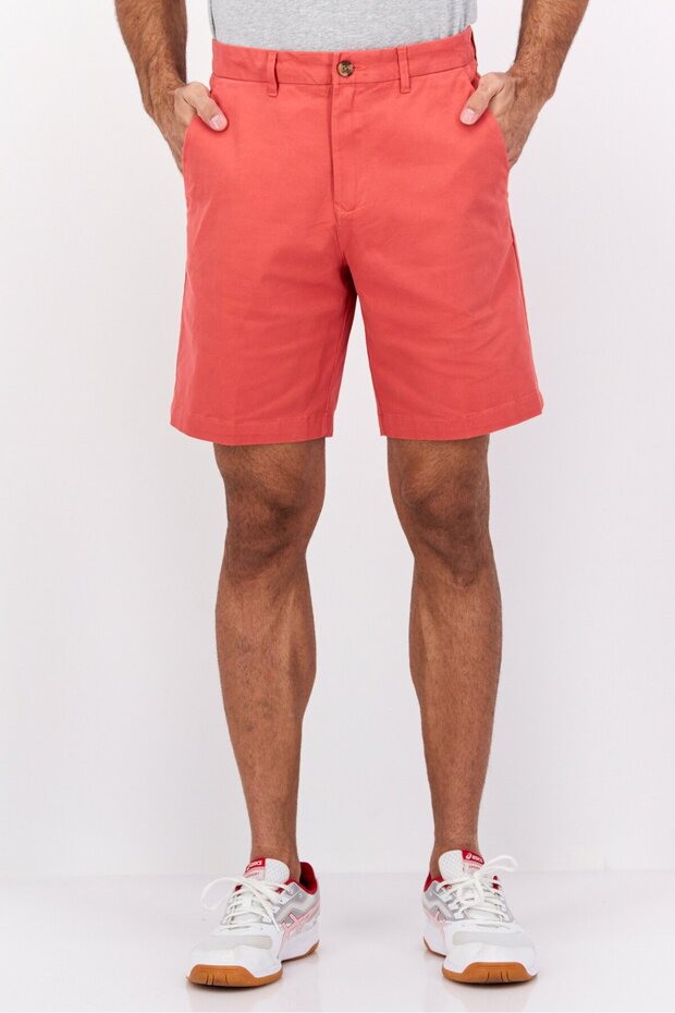 Men 9 Inseam Plain Chino Shorts, Mineral Red