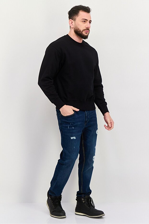 سويت شيرت رجالي سادة بأكمام طويلة ورقبة دائرية، أسود - 3