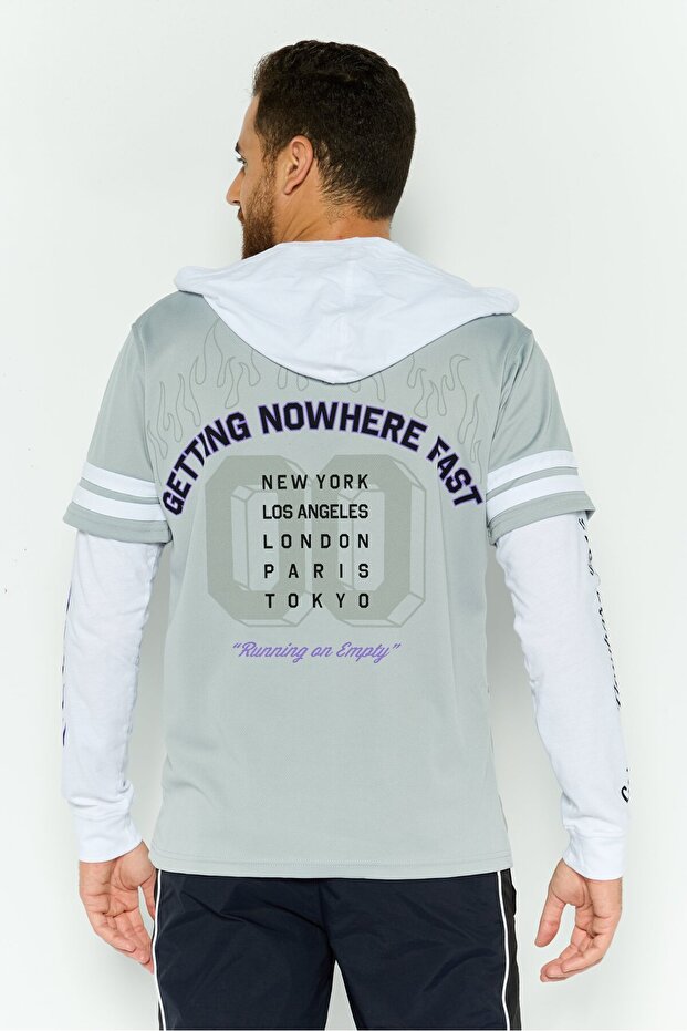 Men Button Down Layered Hoodies, Grey - 3