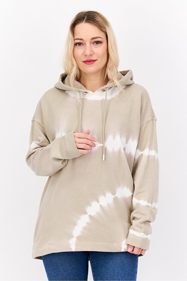 Women Tie Dye Long Sleeve Hoodie, Grey