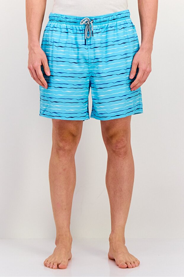 شورت رجالي مخطط برباط للسحب على متن السفينة، فيروزي - 1