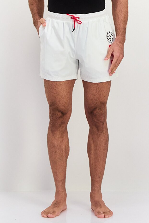 Men Drawstring Brand Logo Board Shorts, White