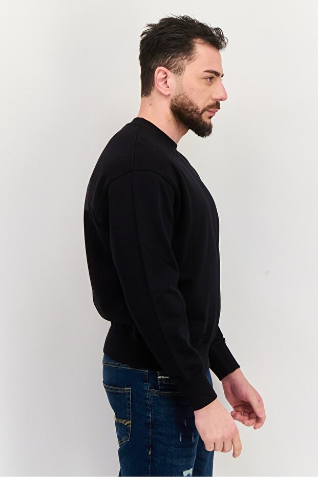سويت شيرت رجالي سادة بأكمام طويلة ورقبة دائرية، أسود - 2