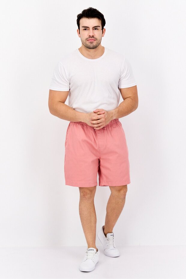Men Drawstring Solid Basic Shorts, Pink - 4