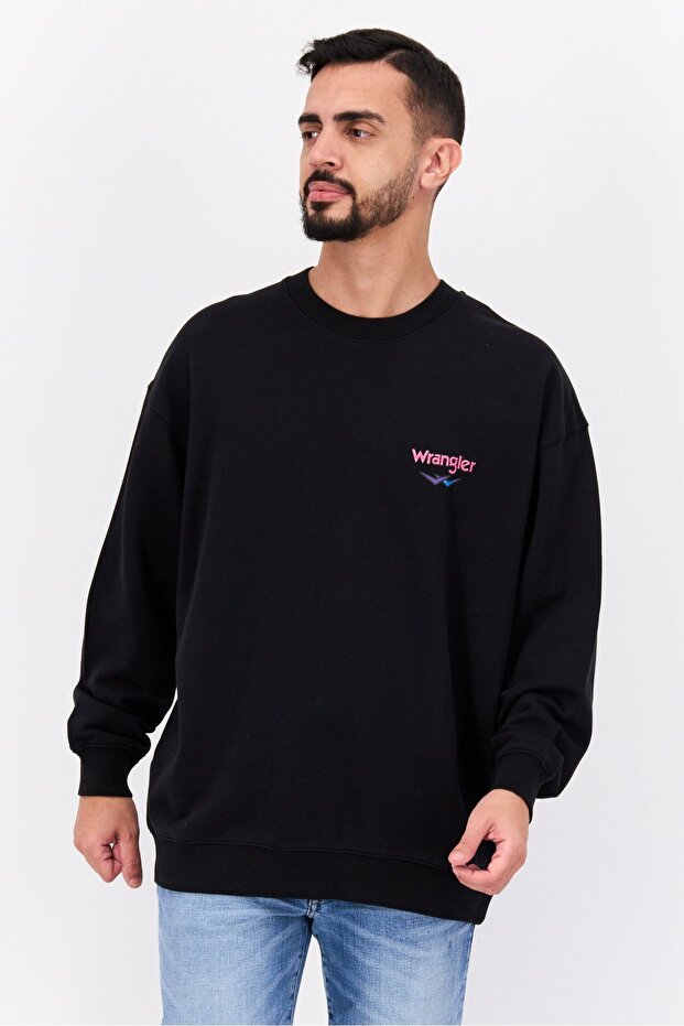 Men Crew Neck Graphic Print Long Sleeves Sweatshirt, Black