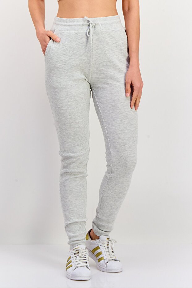 بنطال رياضي سادة برباط وقصّة عادية للنساء، رمادي - 1