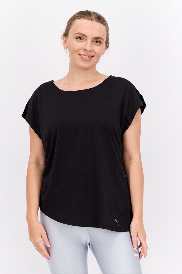 Women Sportswear Fit Short Sleeve Training Top, Black - 1