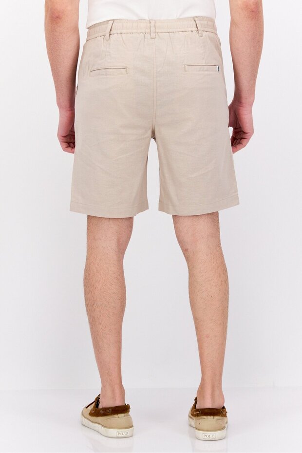 Men Solid Basic Shorts, Light Tan - 3