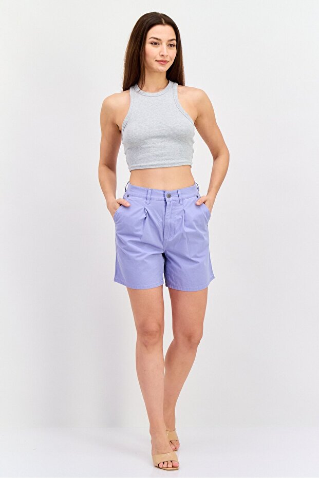 Women Solid Basic Shorts, Purple - 4