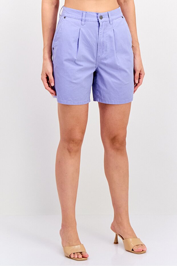 Women Solid Basic Shorts, Purple - 1