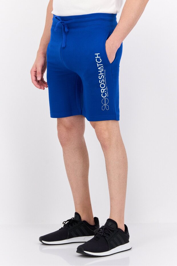 Men Drawstring Brand Logo Basic Shorts, Blue - 2