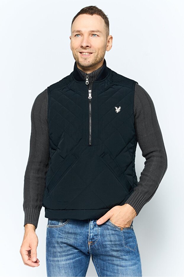 Men Quilted Vest Jacket, Black