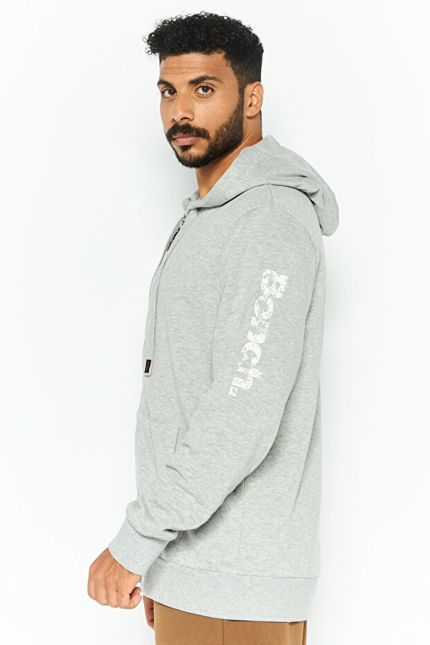 Men Hooded Long Sleeve Solid Sweatshirt, Light Grey - 3