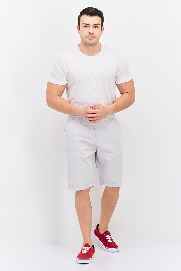 Men Solid Chino Shorts, Light Grey - 4