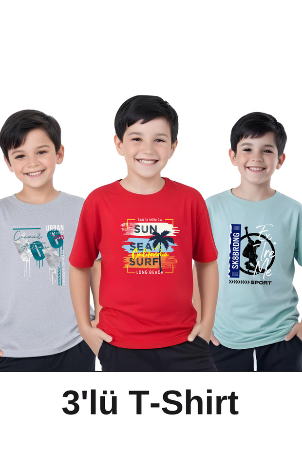 3-Piece Active-Long-Extreme Printed Boys' Short Sleeve T-Shirts