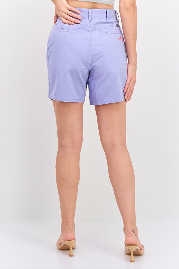 Women Solid Basic Shorts, Purple - 3