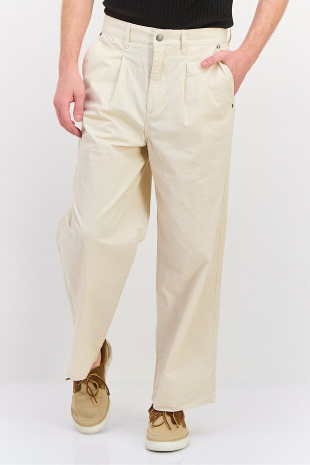 Men Super Baggy Fit Solid Straight Leg Pants, Beige