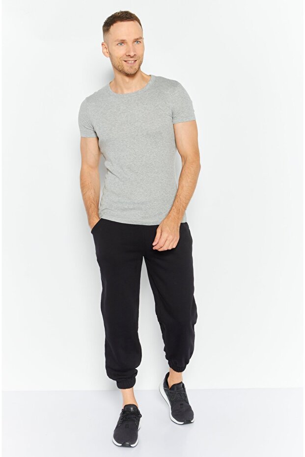 بنطال رياضي سادة برباط للرجال، أسود - 4
