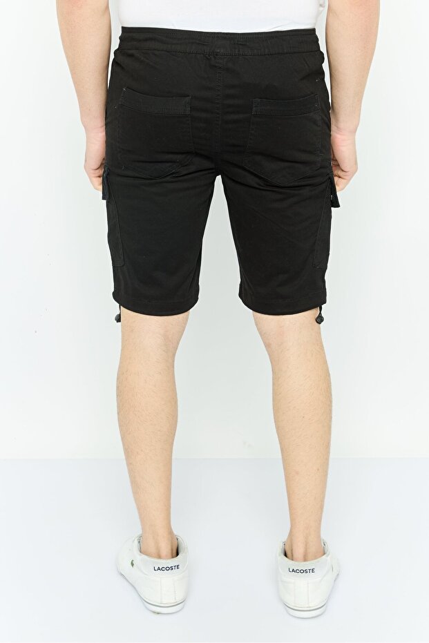 Men Plain Cargo Shorts, Black - 4