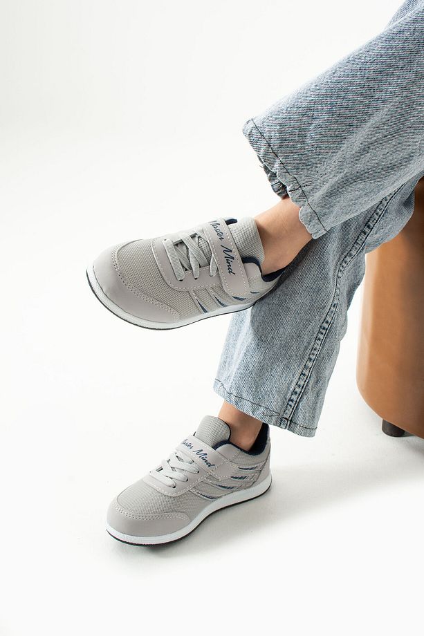 Çocuk Bağcıklı Buz Lacivert Tek Cırtlı Esnek Hafif Nefes Alabilen Rahat Fileli Sneaker Spor Ayakkabı - 3