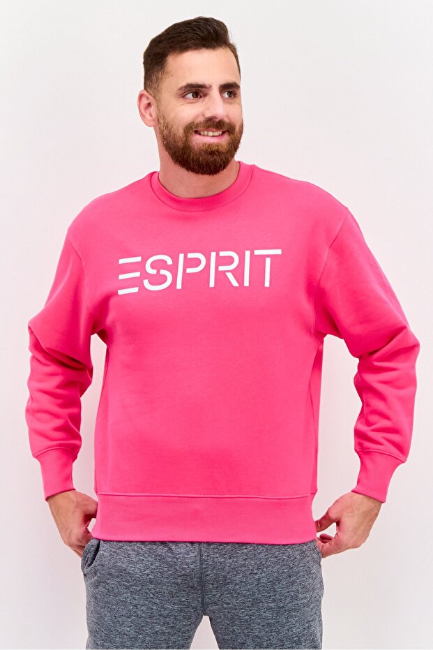 Men Crew Neck Long Sleeve Brand Logo Sweatshirt, Pink