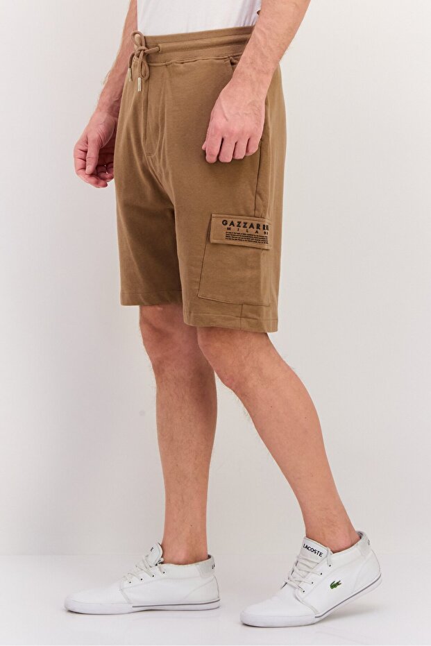 Men Drawstring Side Pocket Basic Shorts, Brown - 3
